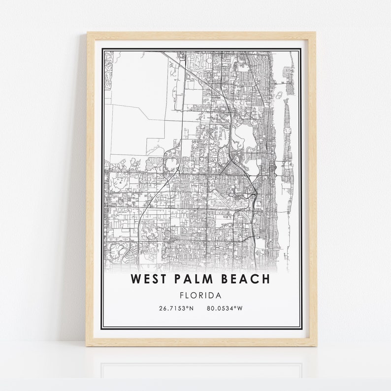 West Palm Beach Map Print Poster Canvas | Florida Map Print Poster ...