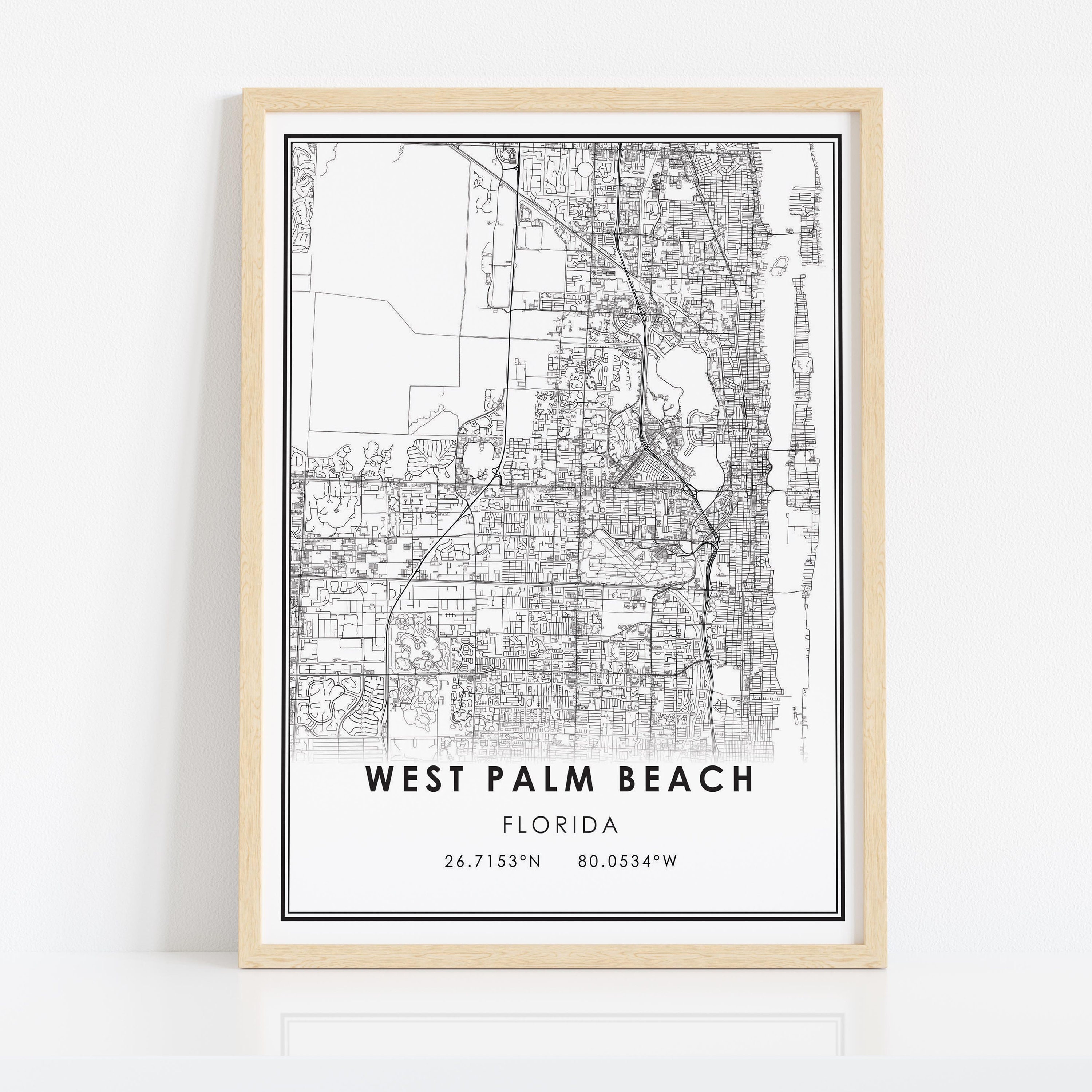 West Palm Beach Map Print Poster Canvas | Florida Map Print Poster ...
