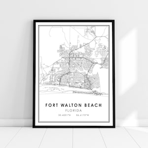 Carte de Fort Walton Beach imprimer poster canvas | Carte de Floride imprimer poster canvas | Carte de la ville de Fort Walton Beach imprimer l’affiche toile