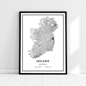 Irlande carte du pays imprimer poster canvas | Irlande Feuille de route du pays imprimer poster canvas