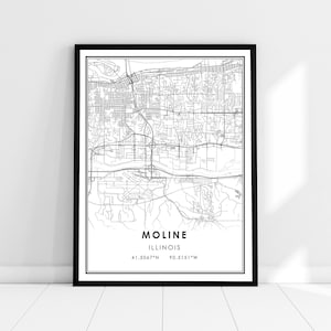 Moline carte imprimer poster canvas | Carte de l’Illinois imprimer une toile d’affiche | Moline carte de la ville imprimer poster canvas