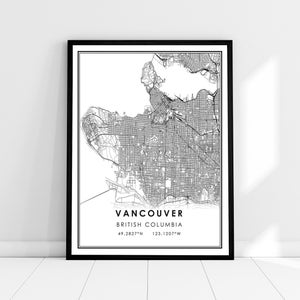 Carte de Vancouver imprimer la toile d’affiche | Carte de la Colombie-Britannique imprimer la toile d’affiche | Carte de la ville de Vancouver imprimer poster canvas