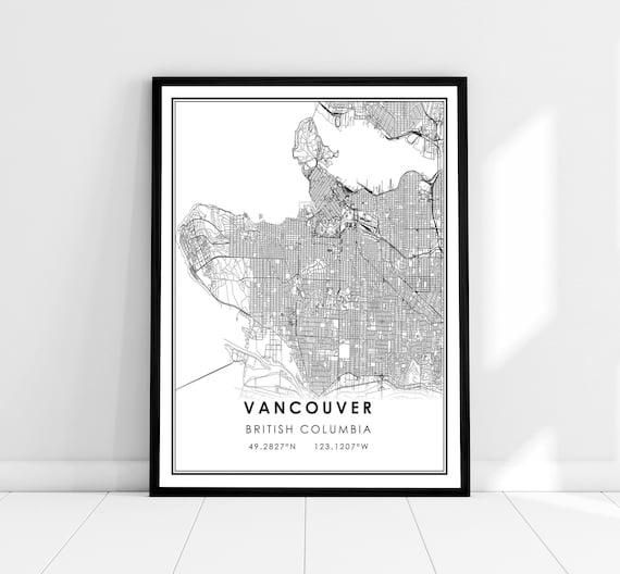 Vancouver map print poster canvas | British Columbia map print poster canvas | Vancouver city map print poster canvas