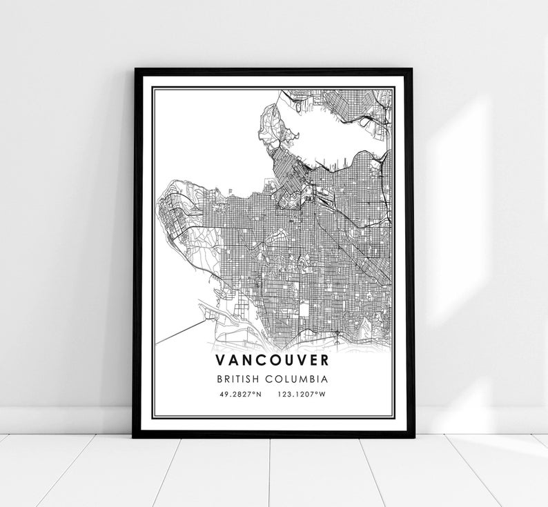 Vancouver map print poster canvas | British Columbia map print poster canvas | Vancouver city map print poster canvas image 1