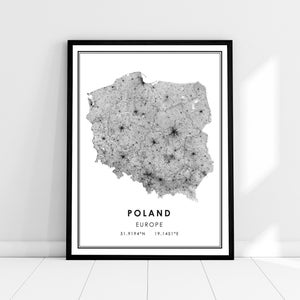 Pologne carte du pays imprimer poster canvas | Pologne Feuille de route du pays imprimer poster canvas