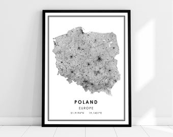 Polonia mapa del país imprimir lienzo del póster / Polonia Mapa de la carretera del país imprimir el lienzo del póster