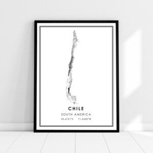 Carte du pays du Chili imprimer l’affiche sur toile | Carte de l’Amérique du Sud imprimer la toile d’affiche | Feuille de route du Chili imprimer une toile d’affiche