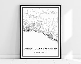 Montecito and Carpinteria map print poster canvas | California poster canvas | Montecito and Carpinteria city map print poster canvas