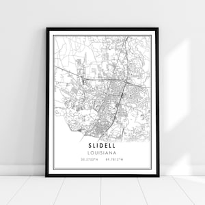 Diapositive carte imprimer poster toile | Carte de louisiane imprimer poster canvas | Diapositive carte de la ville imprimer poster canvas