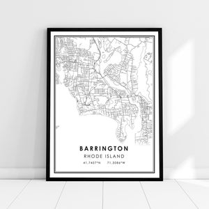 Barrington map print poster canvas | Rhode Island map print poster canvas | Barrington city map print poster canvas