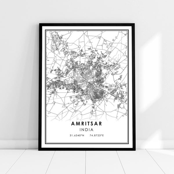 Amritsar map print poster canvas | India map print poster canvas | Amritsar city map print poster canvas