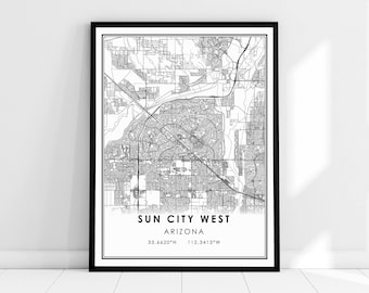 Sun City West Arizona map print poster canvas | Sun City West city map print poster canvas