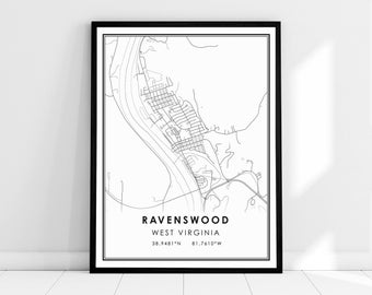 Ravenswood West Virginia map print poster canvas | Ravenswood city map print poster canvas