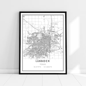 Lubbock map print poster canvas | Texas map print poster canvas | Lubbock city map print poster canvas