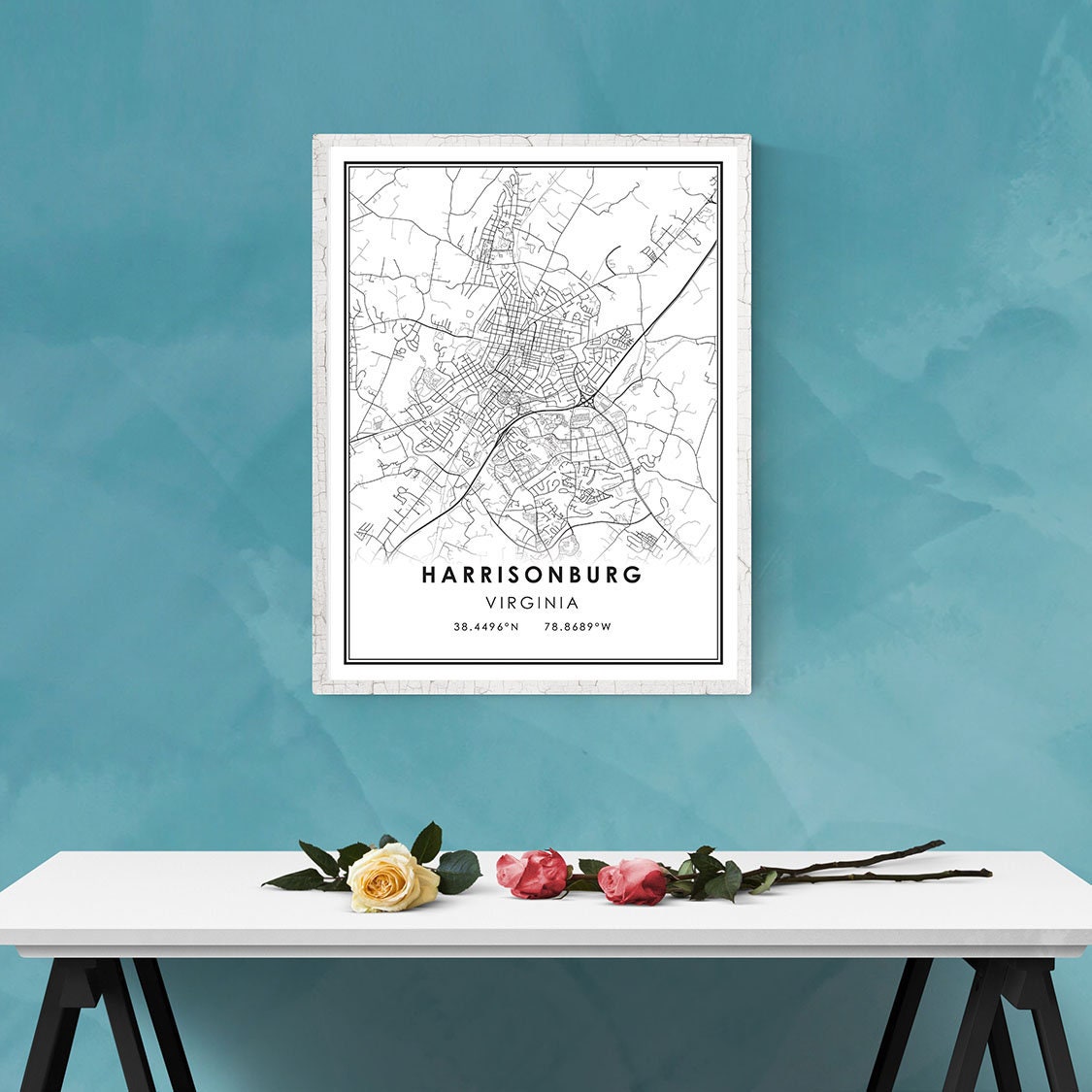 Harrisonburg map print poster canvas Harrisonburg Virginia Etsy