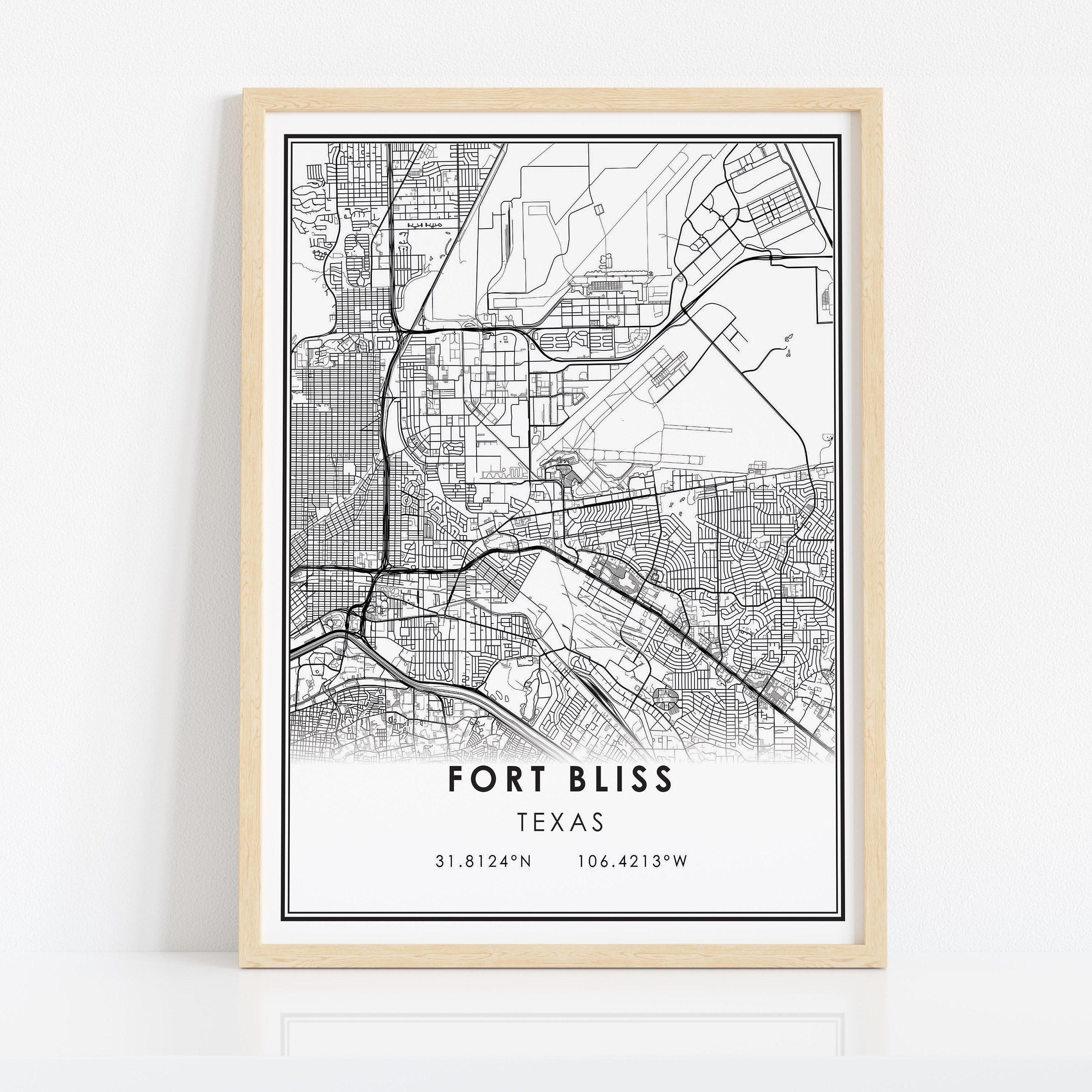 アートパネル Fort Bliss Map Print Poster Canvas | Texas Map Print Poster Canvas