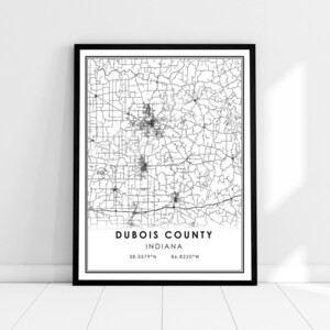 Carte du comté de Dubois imprimer poster canvas | Carte de l’Indiana imprimer l’affiche toile | Carte de la ville du comté de Dubois imprimer poster canvas