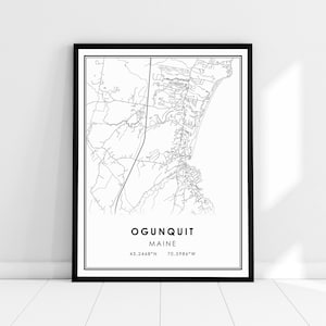 Ogunquit Maine map print poster canvas | Ogunquit city map print poster canvas