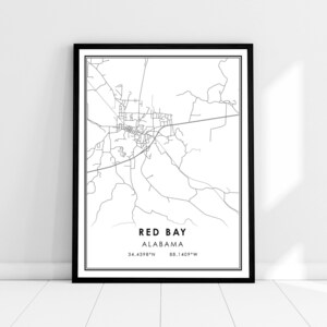Carte Red Bay imprimer la toile d’affiche | | d’affiche d’impression de carte de l’Alabama Carte de la ville de Red Bay imprimer la toile de l’affiche