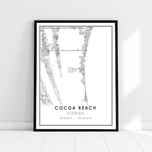Carte de Cocoa Beach imprimer poster canvas | Carte de Floride imprimer poster canvas | Carte de la ville de Cocoa Beach imprimer poster canvas