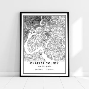 Carte du comté de Charles imprimer poster canvas | | d’affiche d’impression de carte du Maryland Carte de la ville du comté de Charles imprimer une toile d’affiche