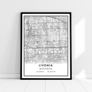 Livonia map print poster canvas | Michigan map print poster canvas | Livonia city map print poster canvas