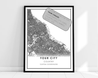 Custom Personalized Map City Print Poster Canvas | Any City Hometown Roads Streets Map Gift