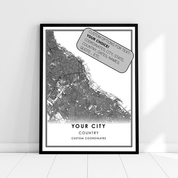 Custom Personalized Map City Print Poster Canvas | Any City Hometown Roads Streets Map Gift