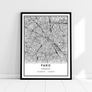 Carte de Paris imprimer poster toile | Carte de France imprimer poster toile | Plan de la ville de Paris imprimer poster canvas