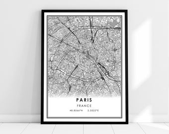 Paris map print poster canvas | France map print poster canvas | Paris city map print poster canvas