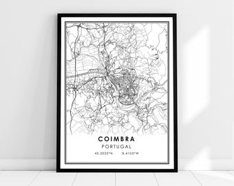 Coimbra map print poster canvas | Portugal map print poster canvas | Coimbra city map print poster canvas