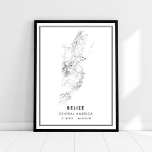 Belize map print poster canvas | Belize road map print poster canvas