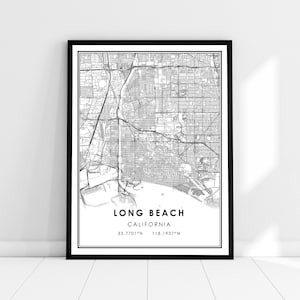 Carte de Long Beach imprimer poster canvas | Carte de Californie imprimer poster canvas | Plan de la ville de Long Beach imprimer poster canvas