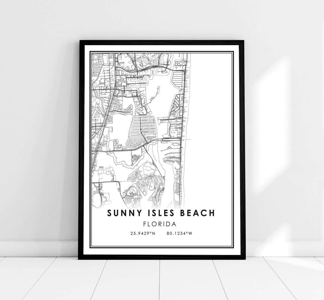 Sunny Isles Beach Map Print Poster Canvas Florida Map Print Poster Canvas Sunny Isles Beach City