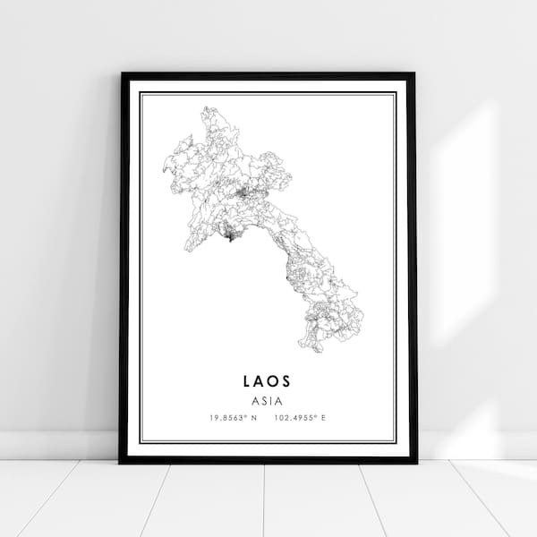 Laos map print poster canvas | Asia map print poster canvas | Laos city map print poster canvas