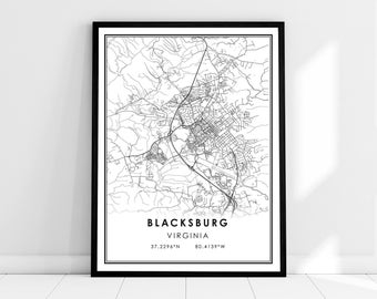 Blacksburg map print poster canvas | Virginia map print poster canvas | Blacksburg city map print poster canvas