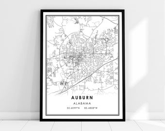 Auburn map print poster canvas | Alabama map print poster canvas | Auburn city map print poster canvas