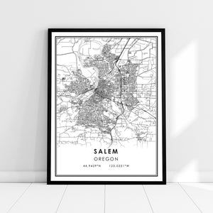 Salem carte imprimer poster canvas | Carte de l’Oregon imprimer une toile d’affiche | Carte de la ville de Salem imprimer poster canvas