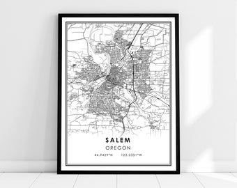 Salem map print poster canvas | Oregon map print poster canvas | Salem city map print poster canvas