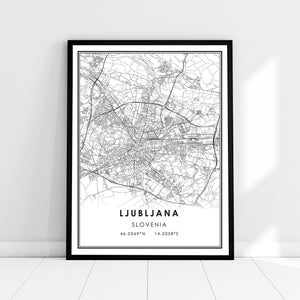 Ljubljana map print poster canvas | Slovenia map print poster canvas | Ljubljana city map print poster canvas