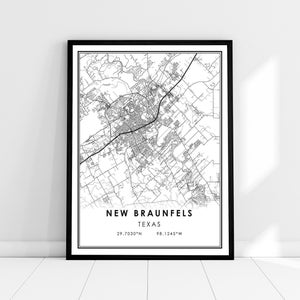 New Braunfels map print poster canvas | Texas map print poster canvas | New Braunfels  city map print poster canvas