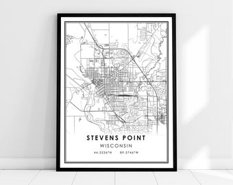 Stevens Point map print poster canvas | Wisconsin map print poster canvas | Stevens Point city map print poster canvas