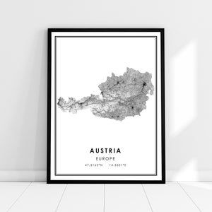 Autriche carte du pays imprimer poster toile | Autriche Feuille de route du pays imprimer poster canvas