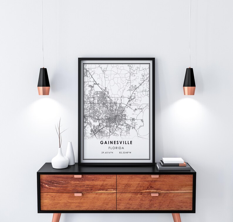 Gainesville Map Print Poster Canvas Florida Map Print Poster Etsy