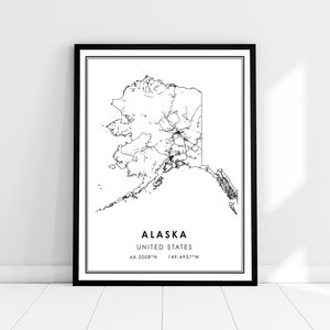 Carte de l’Alaska imprimer une toile d’affiche | Toile d’affiche imprimée de la carte routière de l’Alaska
