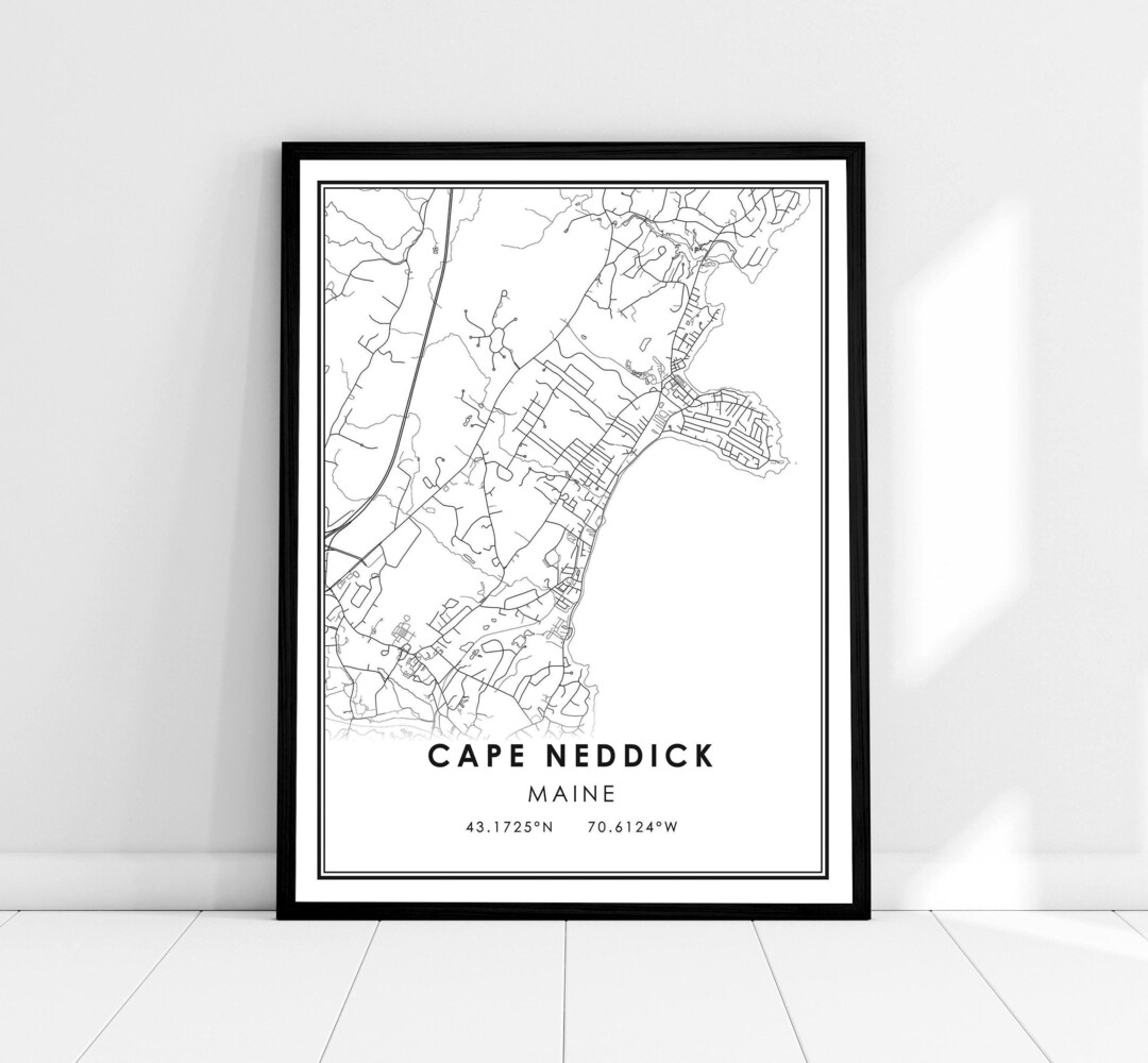 Cape Neddick mapa imprimir póster lienzo / Maine mapa imprimir póster