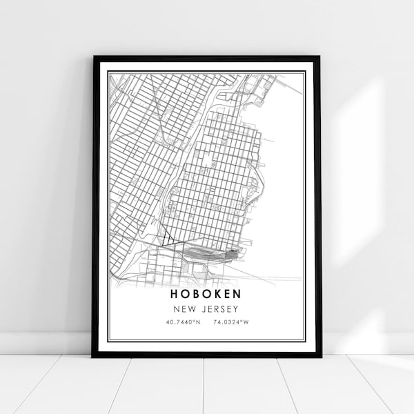 Hoboken map print poster canvas | New Jersey map print poster canvas | Hoboken city map print poster canvas