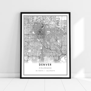 | d’affiche d’impression de carte de Denver Carte du Colorado imprimer poster canvas | Carte de la ville de Denver imprimer poster canvas