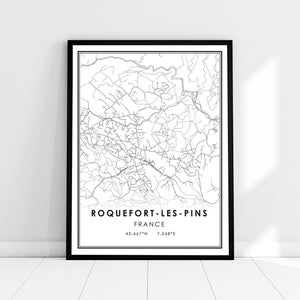 Roquefort les Pins carte imprimer affiche toile | Carte de France imprimer poster toile | Roquefort les Pins plan de la ville imprimer poster canvas