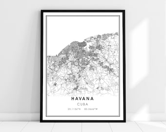 Havana map print poster canvas | Cuba map print poster canvas | Havana city map print poster canvas